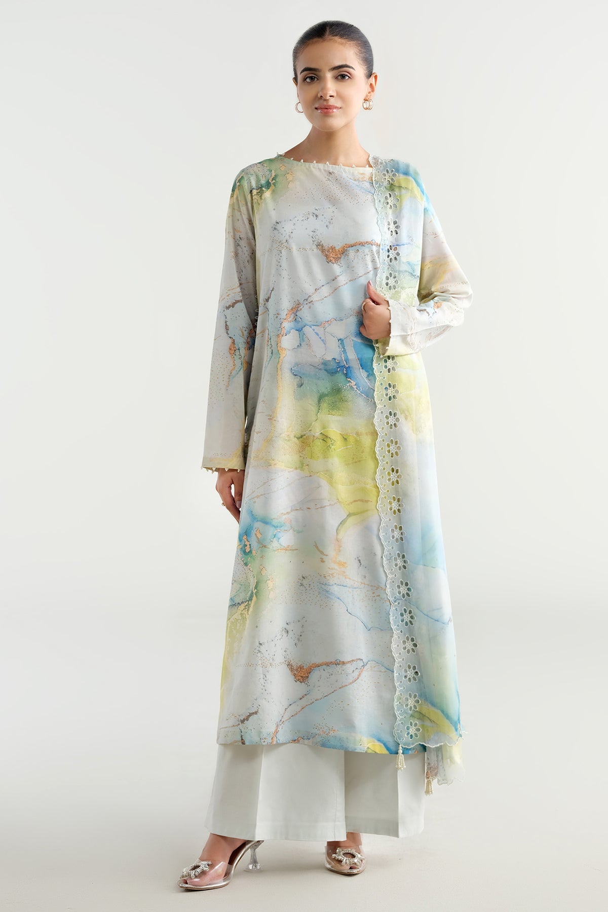 3 Piece - Printed & Embroidered Suit - C6265 - Shop Now at Kayseria