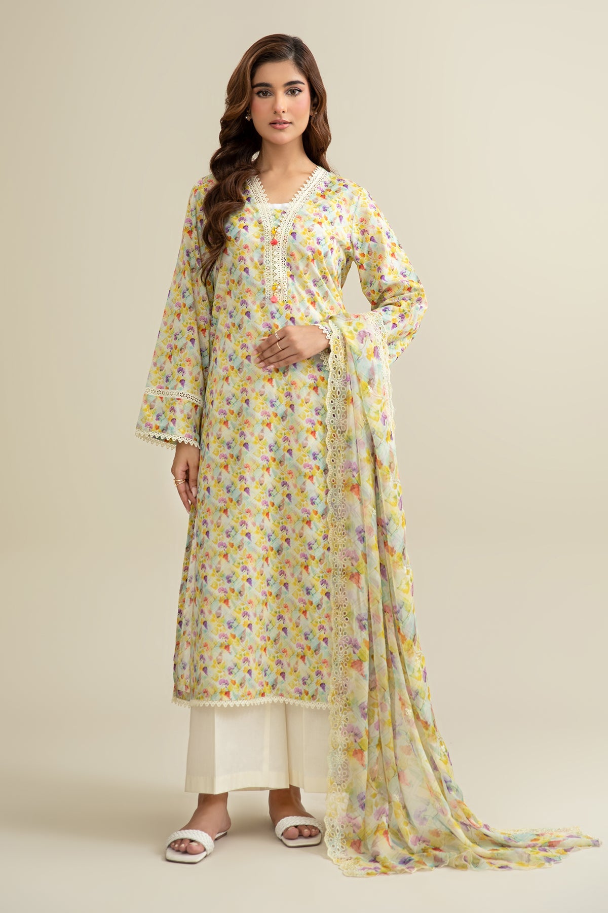 3 Piece - Printed & Embroidered Suit - C6286 - Shop Now at Kayseria