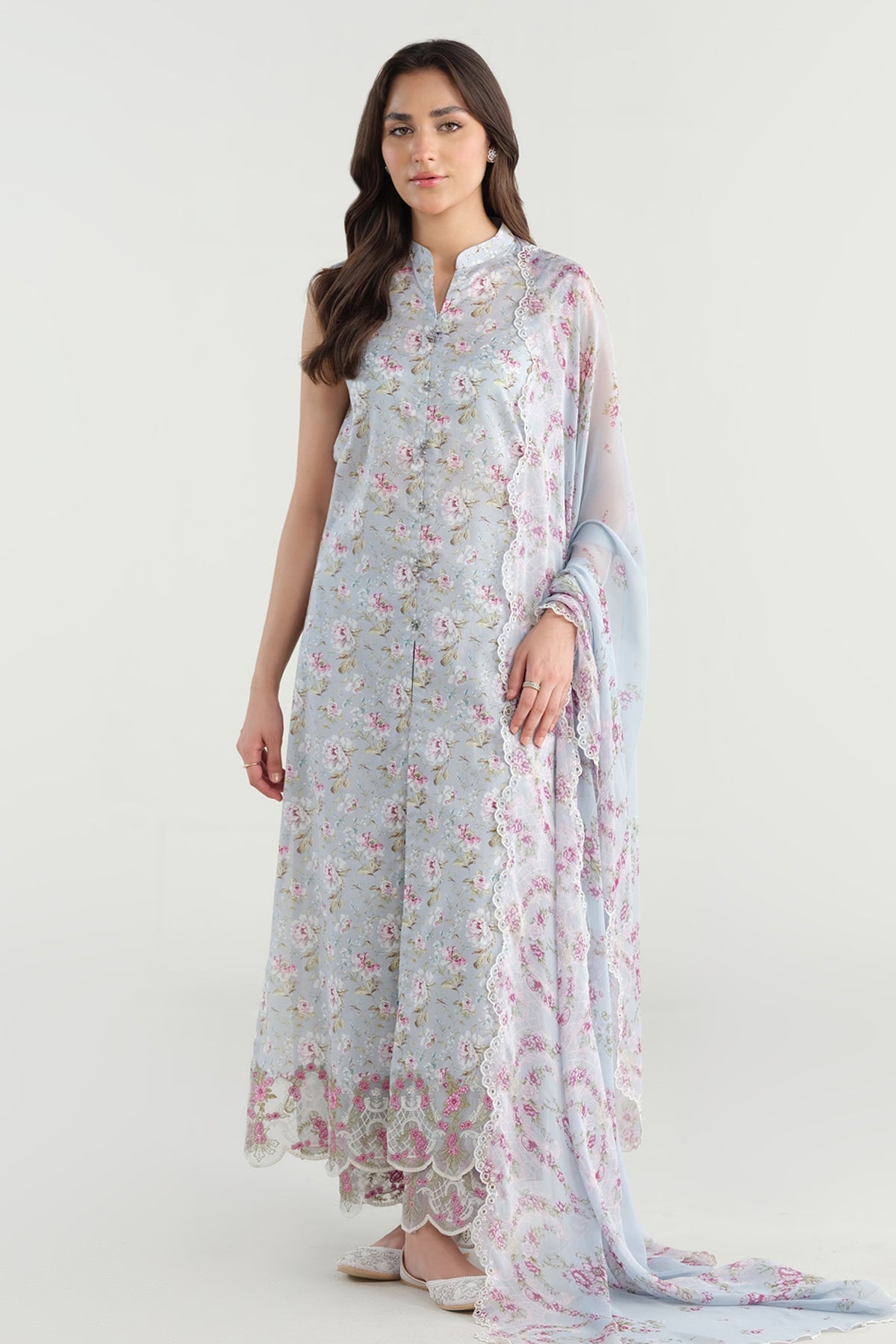3 Piece - Printed & Embroidered Suit - C6303 - Shop Now at Kayseria