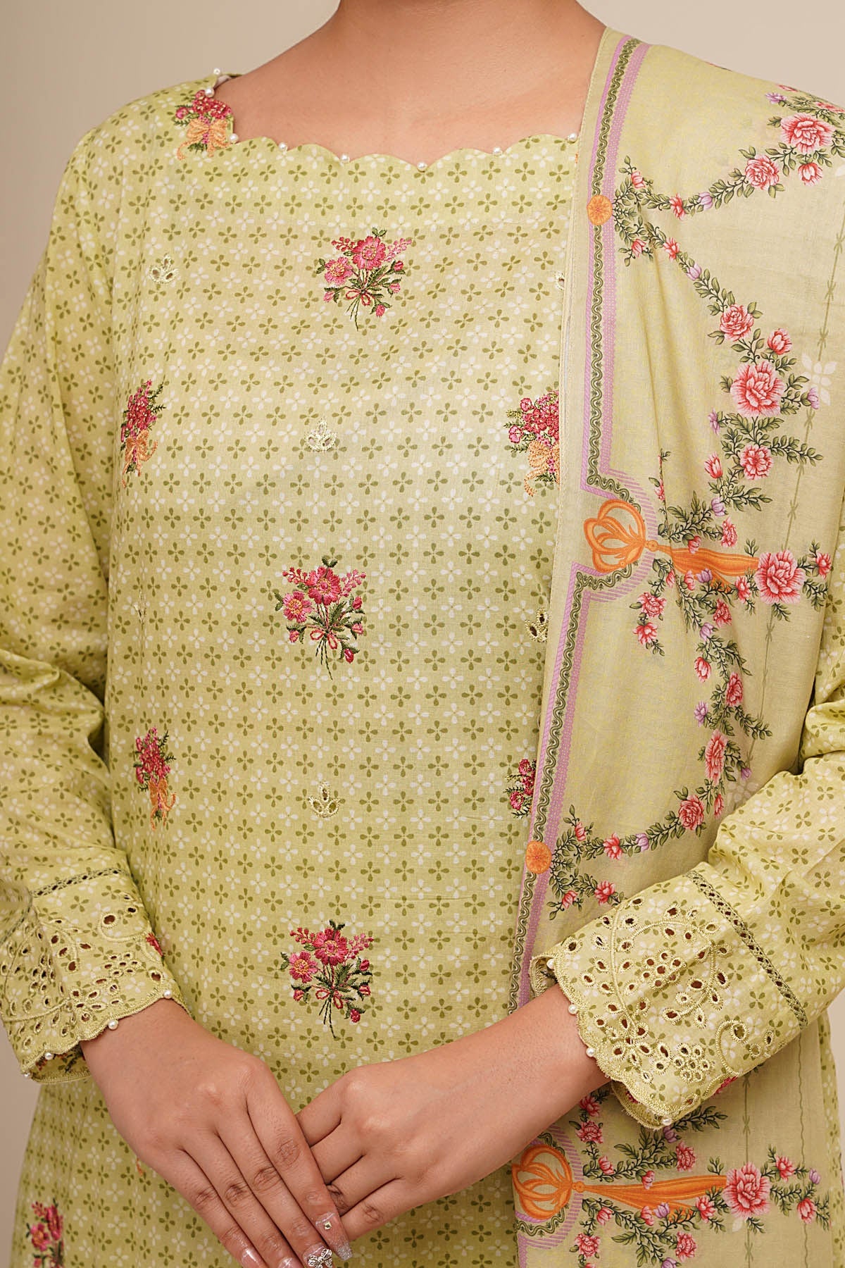 3 Piece - Printed & Embroidered Suit - C6329 - Shop Now at Kayseria