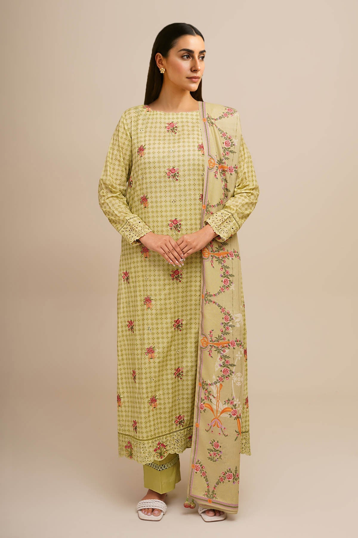 3 Piece - Printed & Embroidered Suit - C6329 - Shop Now at Kayseria