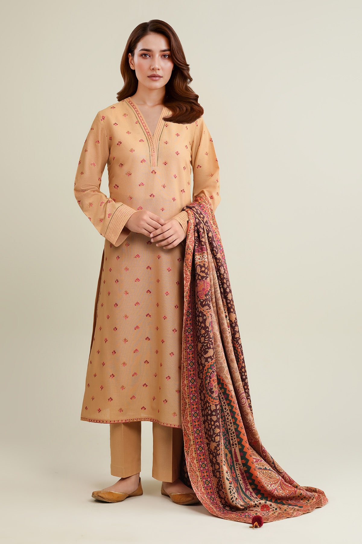 3 Piece - Printed & Embroidered Khaddar Suit - C6341 - Shop Now at Kayseria