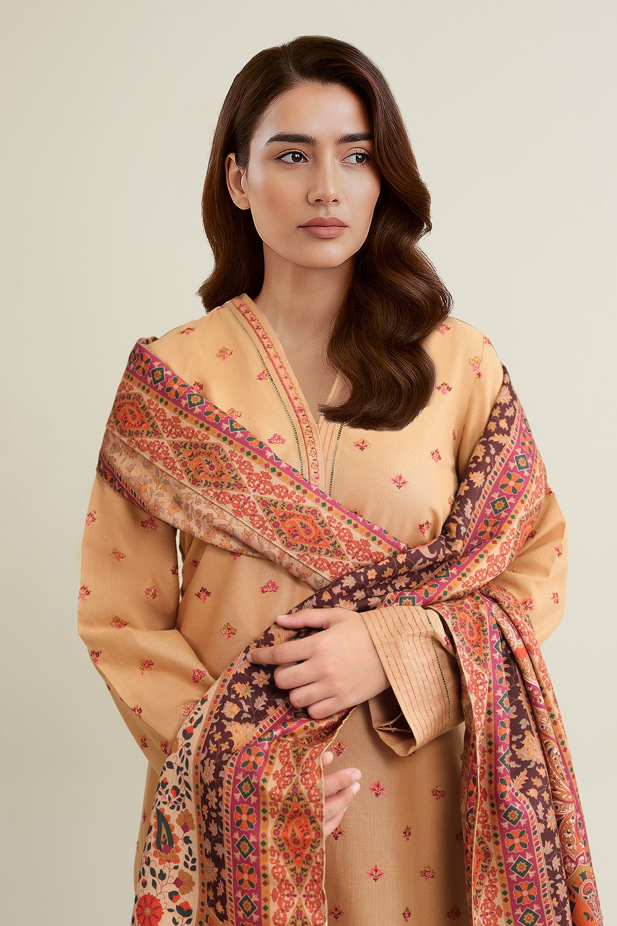 3 Piece - Printed & Embroidered Khaddar Suit - C6341 - Shop Now at Kayseria