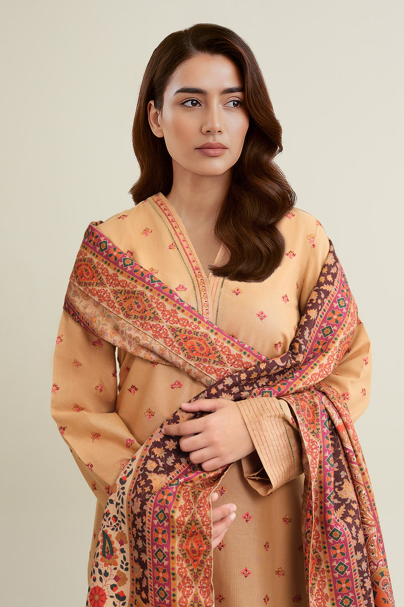 3 Piece - Printed & Embroidered Khaddar Suit - C6341 - Shop Now at Kayseria