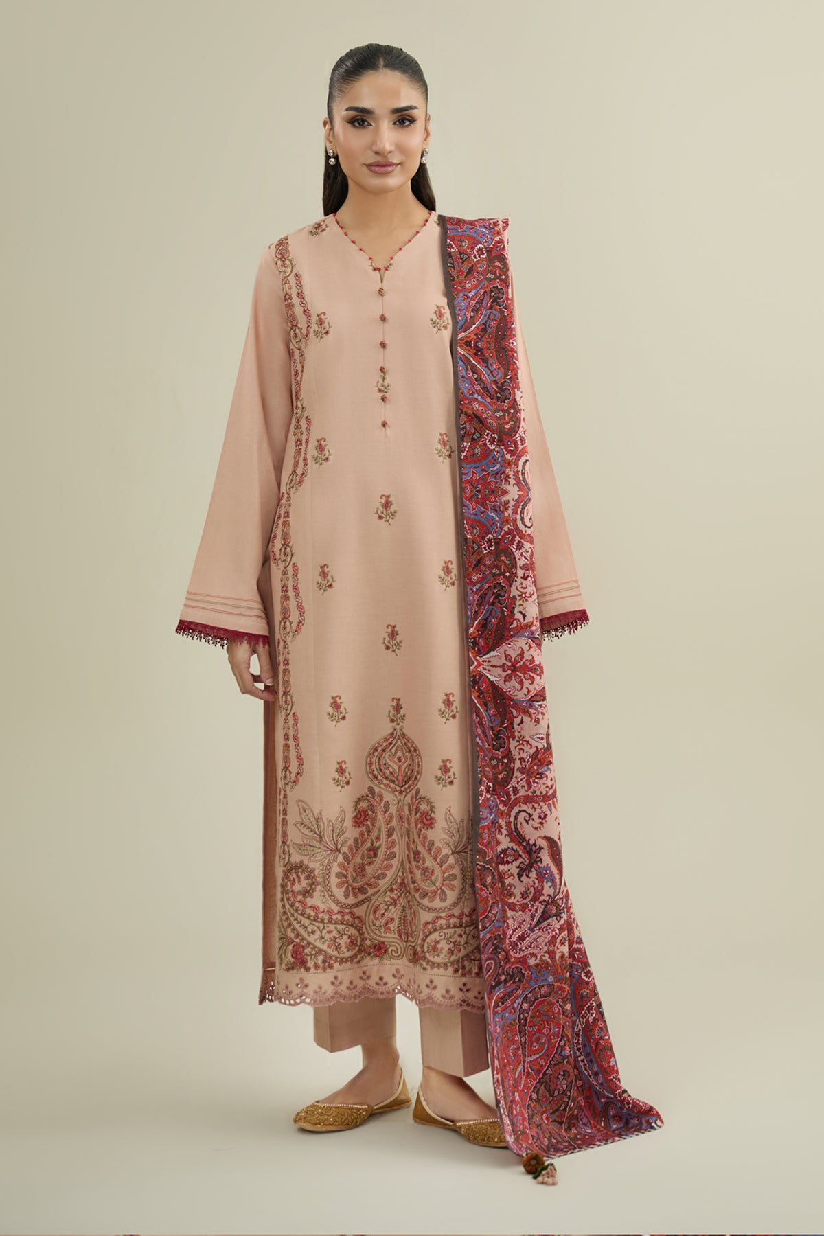 3 Piece - Printed & Embroidered Khaddar Suit - C6342 - Shop Now at Kayseria