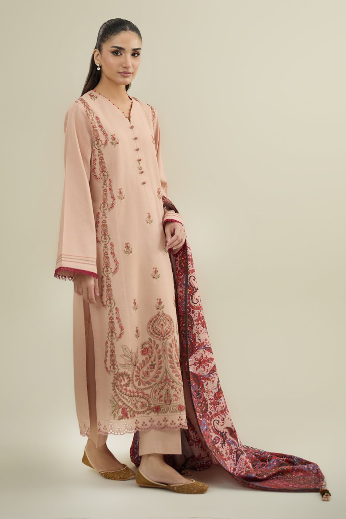 3 Piece - Printed & Embroidered Khaddar Suit - C6342 - Shop Now at Kayseria