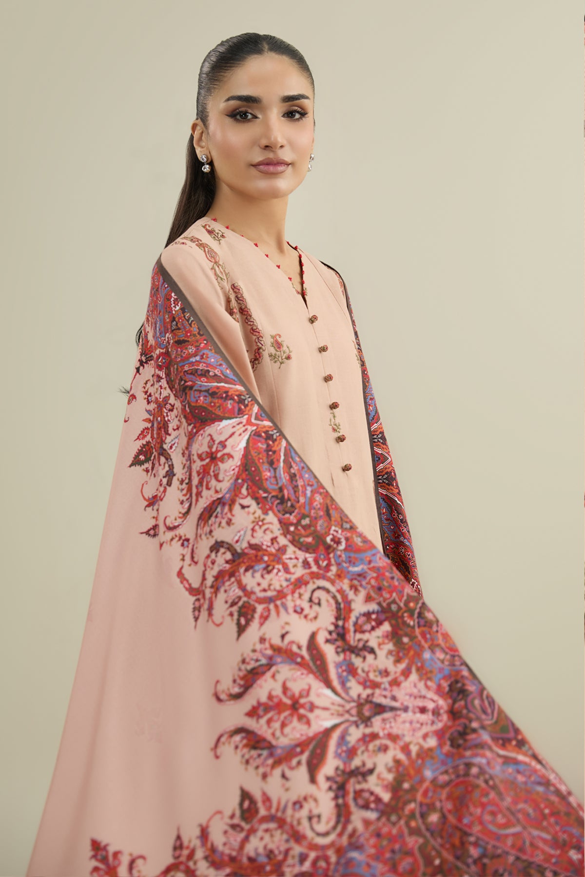3 Piece - Printed & Embroidered Khaddar Suit - C6342 - Shop Now at Kayseria