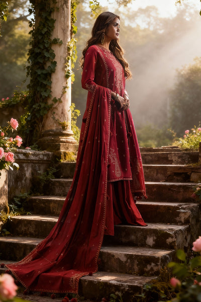 3 Piece - Embroidered Khaddar Suit - C6353