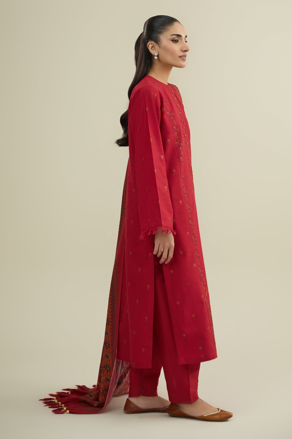 3 Piece - Printed & Embroidered Slub Khaddar Suit - C6356 - Shop Now at Kayseria