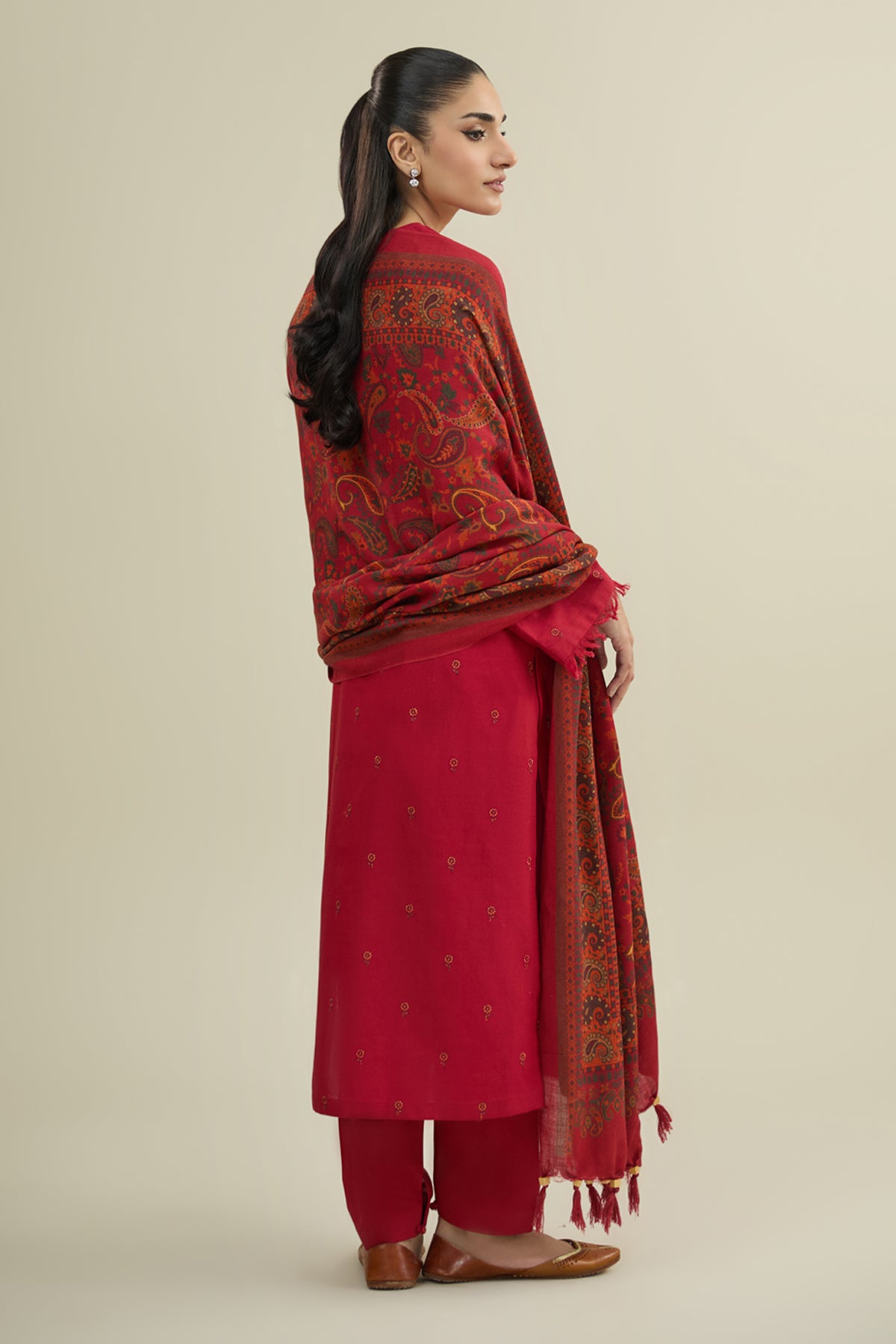 3 Piece - Printed & Embroidered Slub Khaddar Suit - C6356 - Shop Now at Kayseria