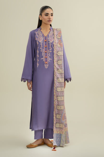 3 Piece - Printed & Embroidered Percale Suit - C6357 - Shop Now at Kayseria
