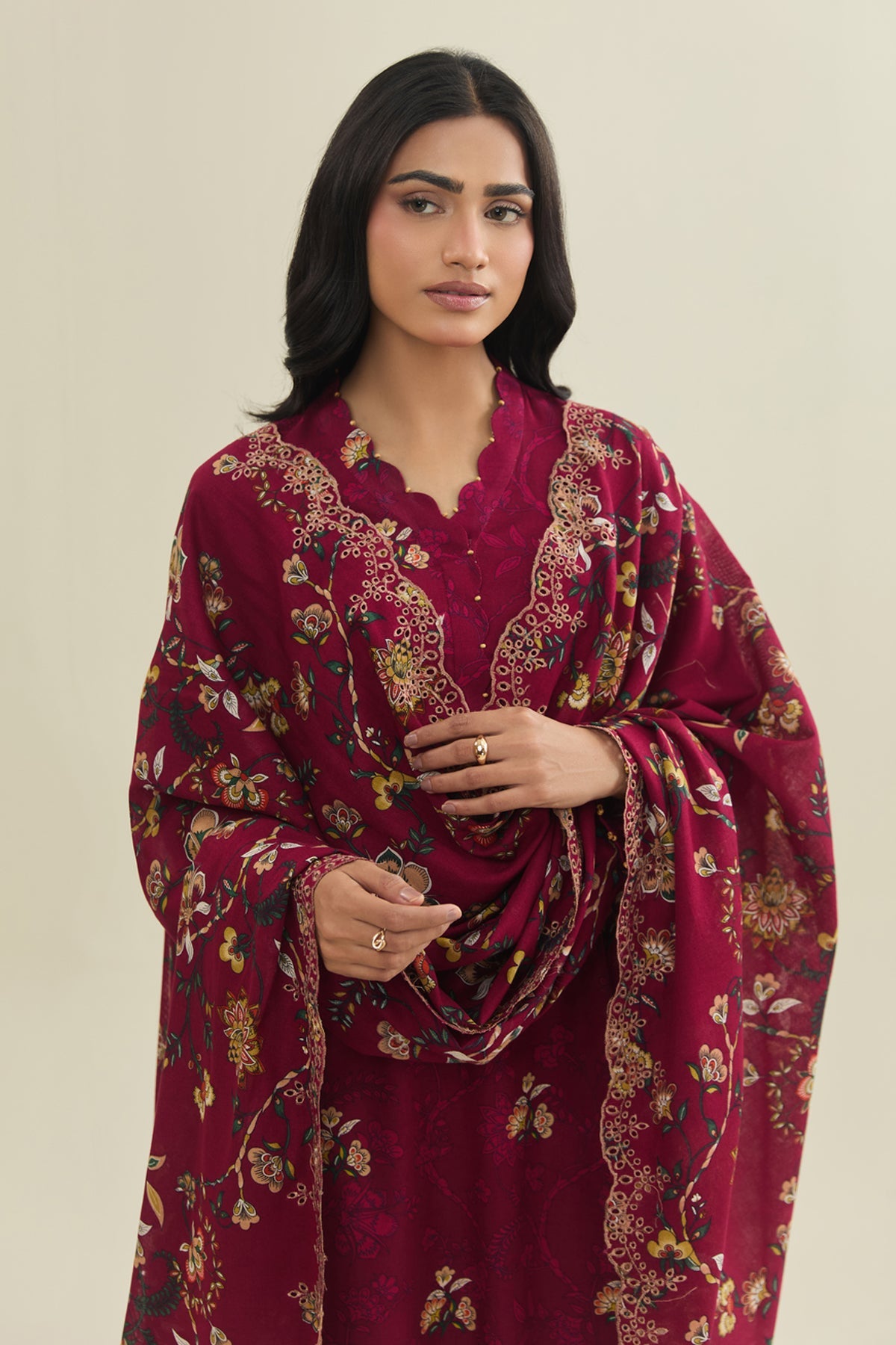 3 Piece - Printed & Embroidered Suit - C6376 - Shop Now at Kayseria