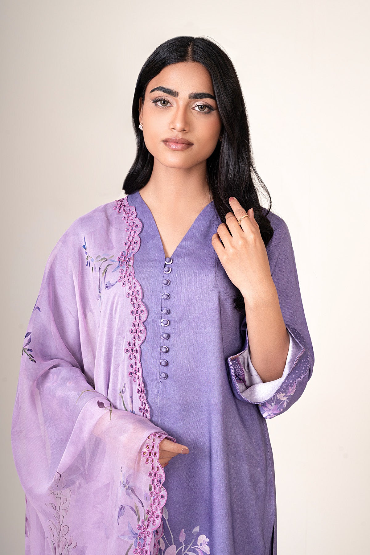 3 Piece - Printed & Embroidered Marina Suit - C6377 - Shop Now at Kayseria