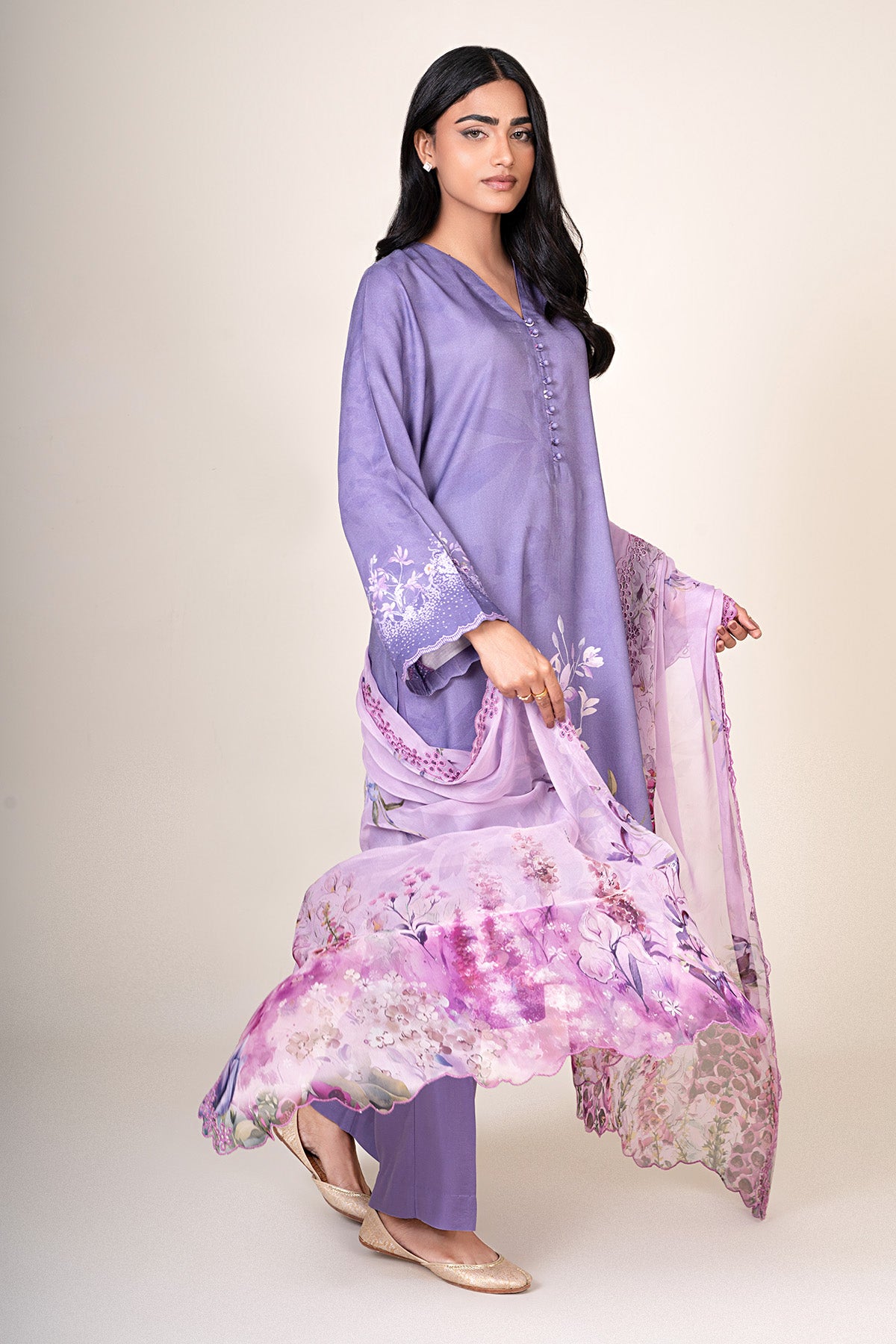 3 Piece - Printed & Embroidered Marina Suit - C6377 - Shop Now at Kayseria