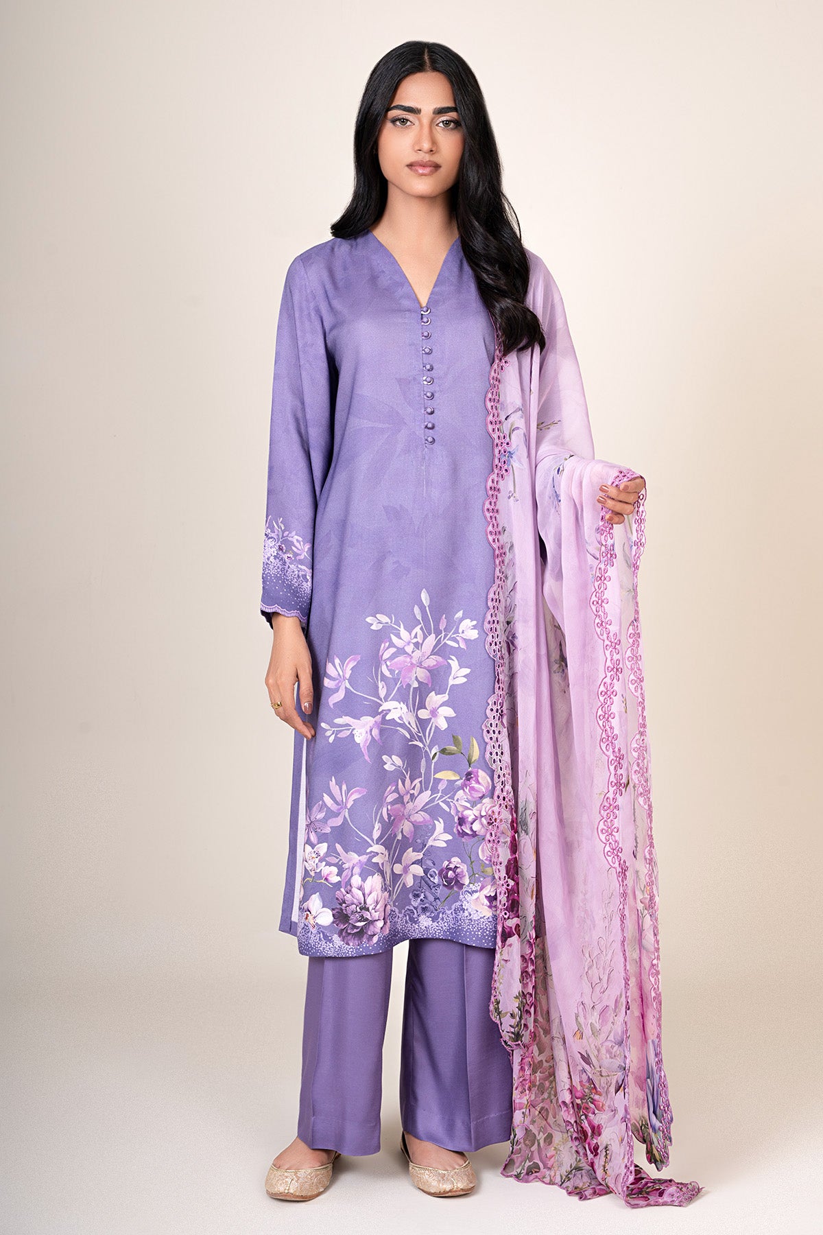 3 Piece - Printed & Embroidered Marina Suit - C6377 - Shop Now at Kayseria