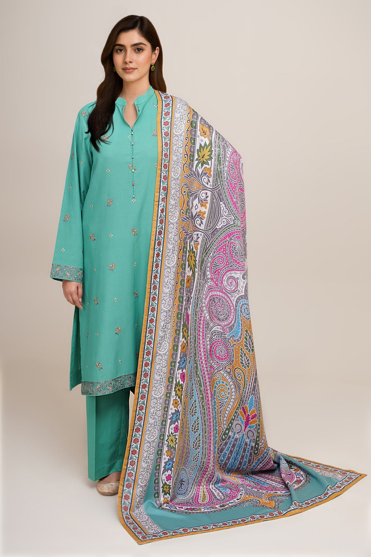 3 Piece - Printed & Embroidered Suit - C6379 - Shop Now at Kayseria