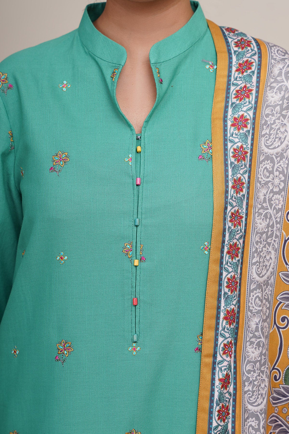 3 Piece - Printed & Embroidered Suit - C6379 - Shop Now at Kayseria