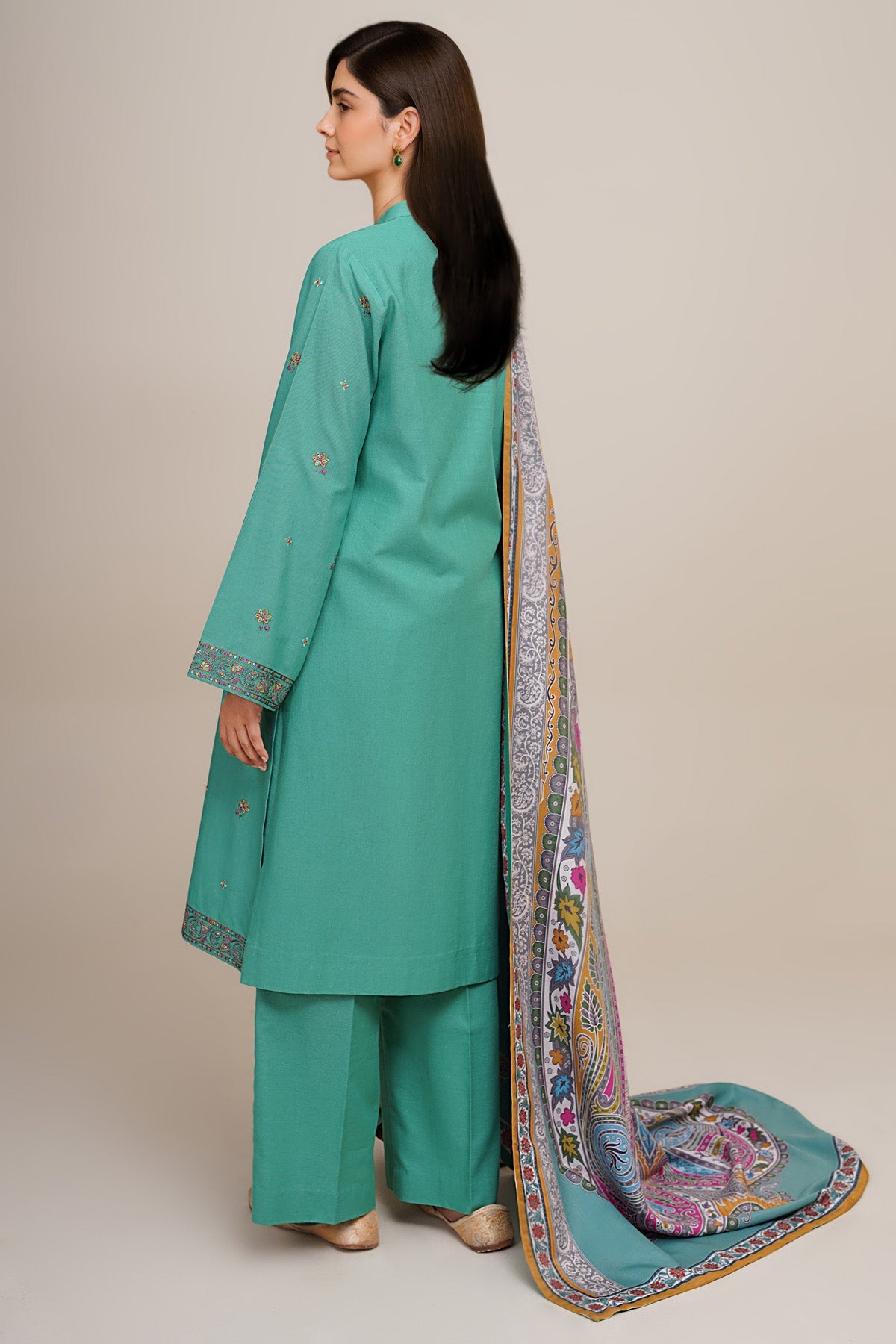 3 Piece - Printed & Embroidered Suit - C6379 - Shop Now at Kayseria
