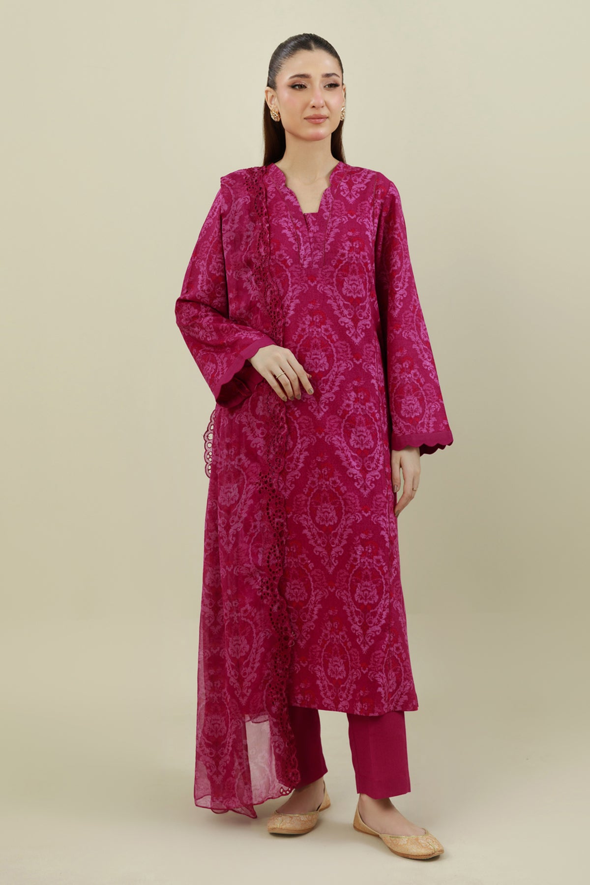 3 Piece - Printed & Embroidered Viscose Karandi Suit - C6388 - Shop Now at Kayseria