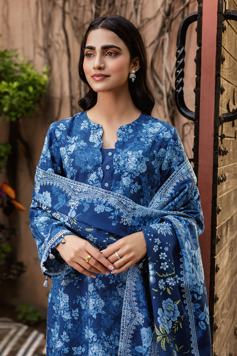 3 Piece - Printed & Embroidered Slub Khaddar Suit - C6401 - Shop Now at Kayseria