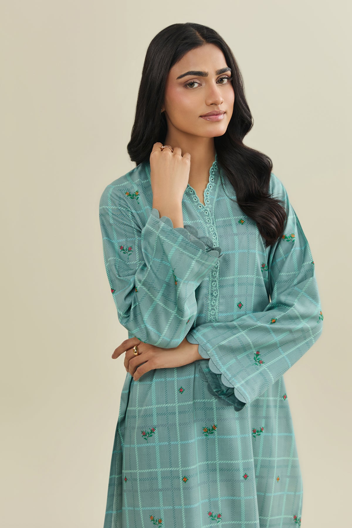 2 Piece - Printed & Embroidered Percale Suit - C6409 - Shop Now at Kayseria