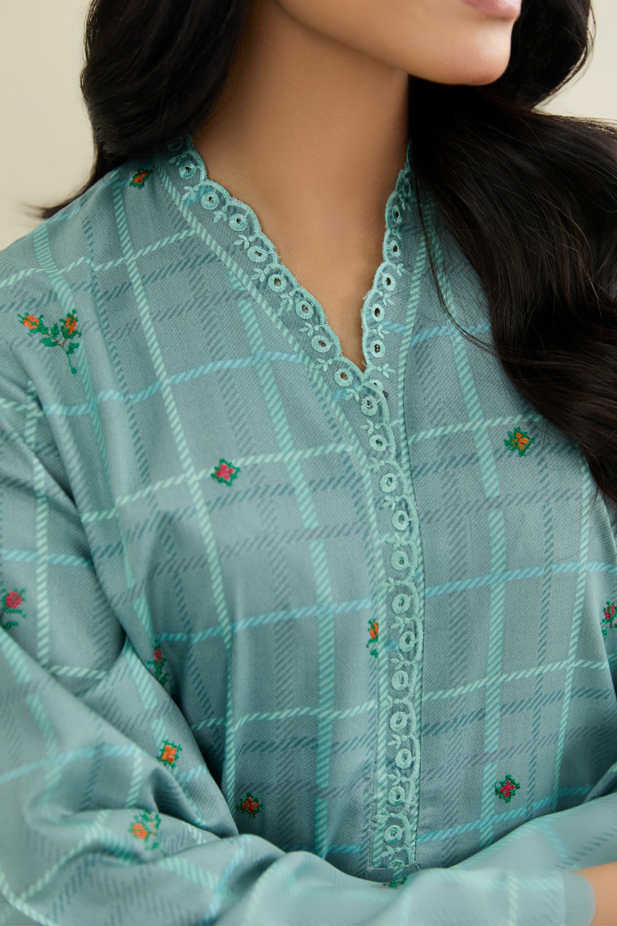 2 Piece - Printed & Embroidered Percale Suit - C6409 - Shop Now at Kayseria