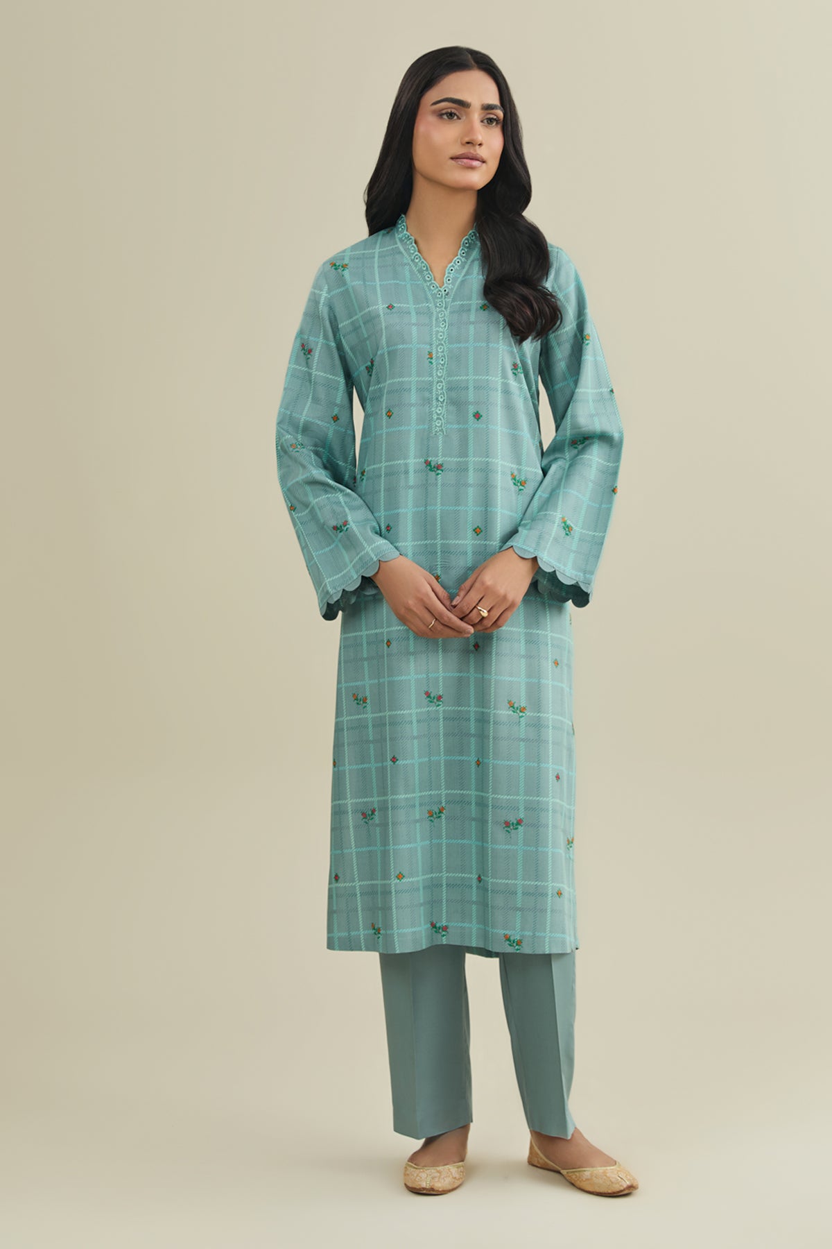 2 Piece - Printed & Embroidered Percale Suit - C6409 - Shop Now at Kayseria