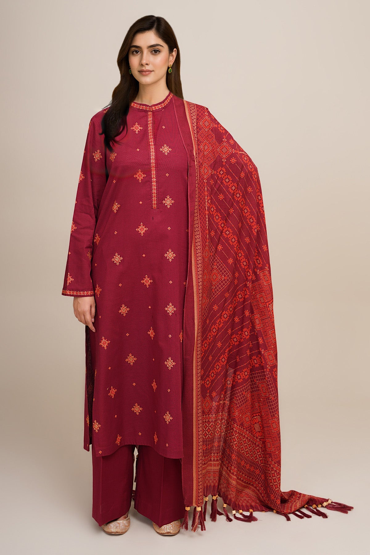 3 Piece - Printed & Embroidered Suit - C6410 - Shop Now at Kayseria