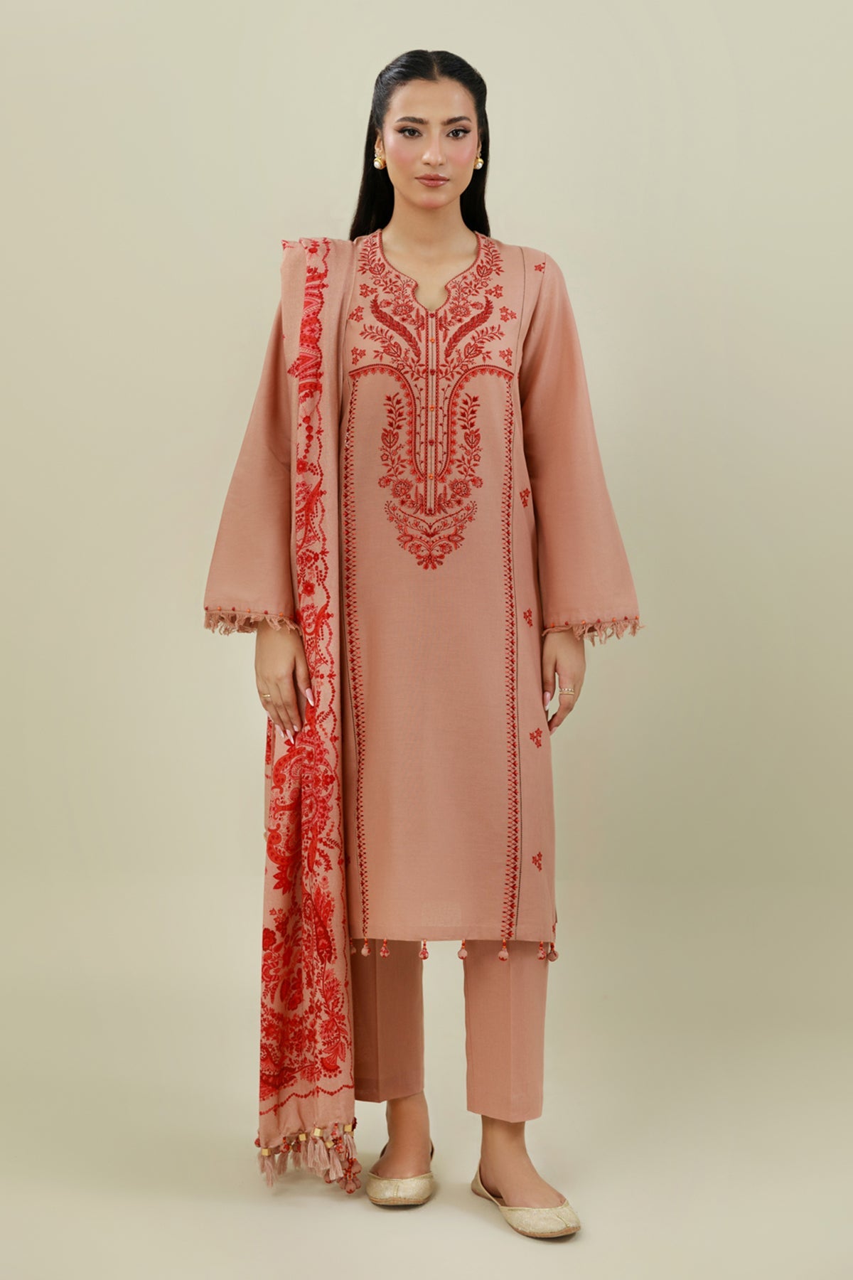 3 Piece - Printed & Embroidered Suit - C6413 - Shop Now at Kayseria