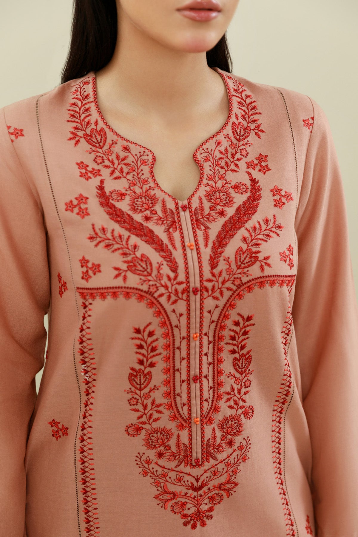 3 Piece - Printed & Embroidered Slub Khaddar Suit - C6413 - Shop Now at Kayseria