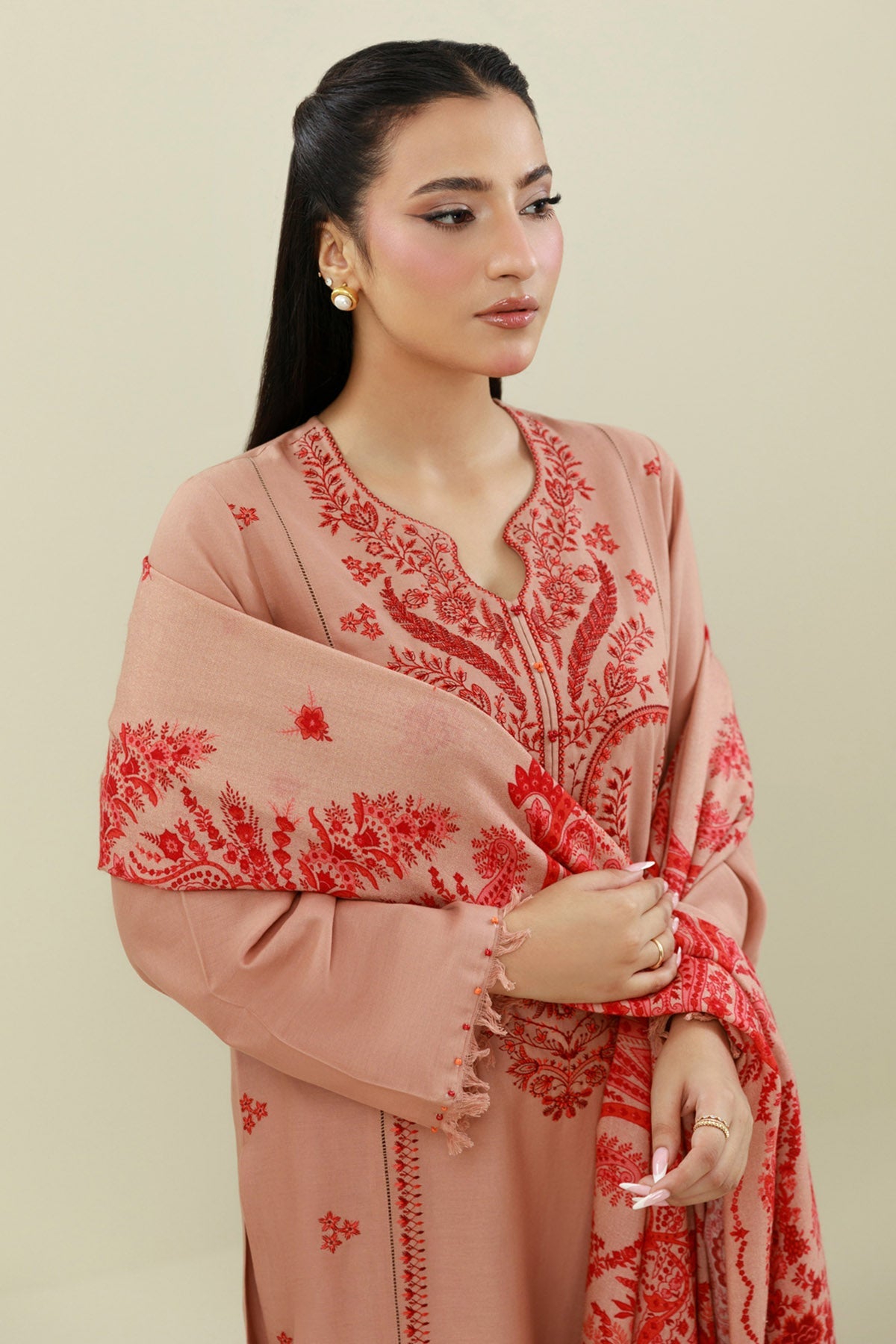 3 Piece - Printed & Embroidered Suit - C6413 - Shop Now at Kayseria