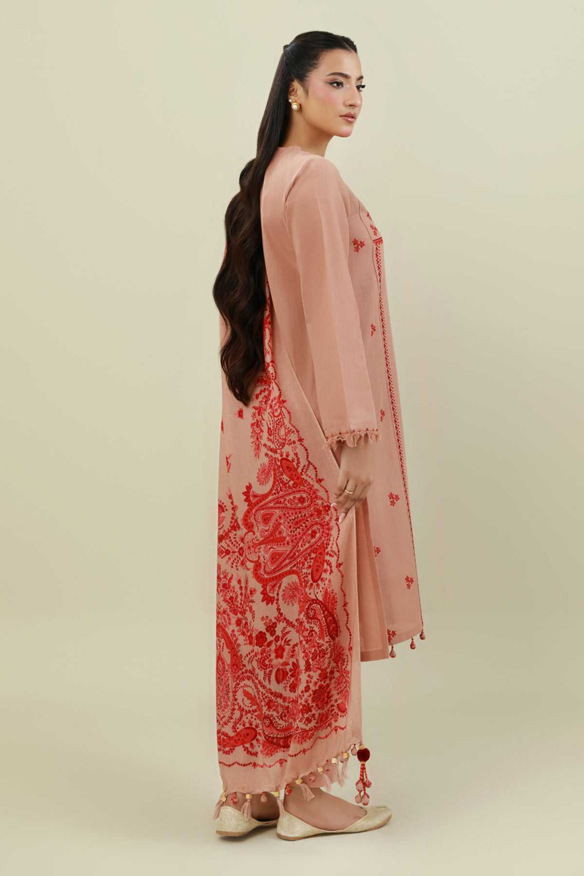 3 Piece - Printed & Embroidered Slub Khaddar Suit - C6413 - Shop Now at Kayseria