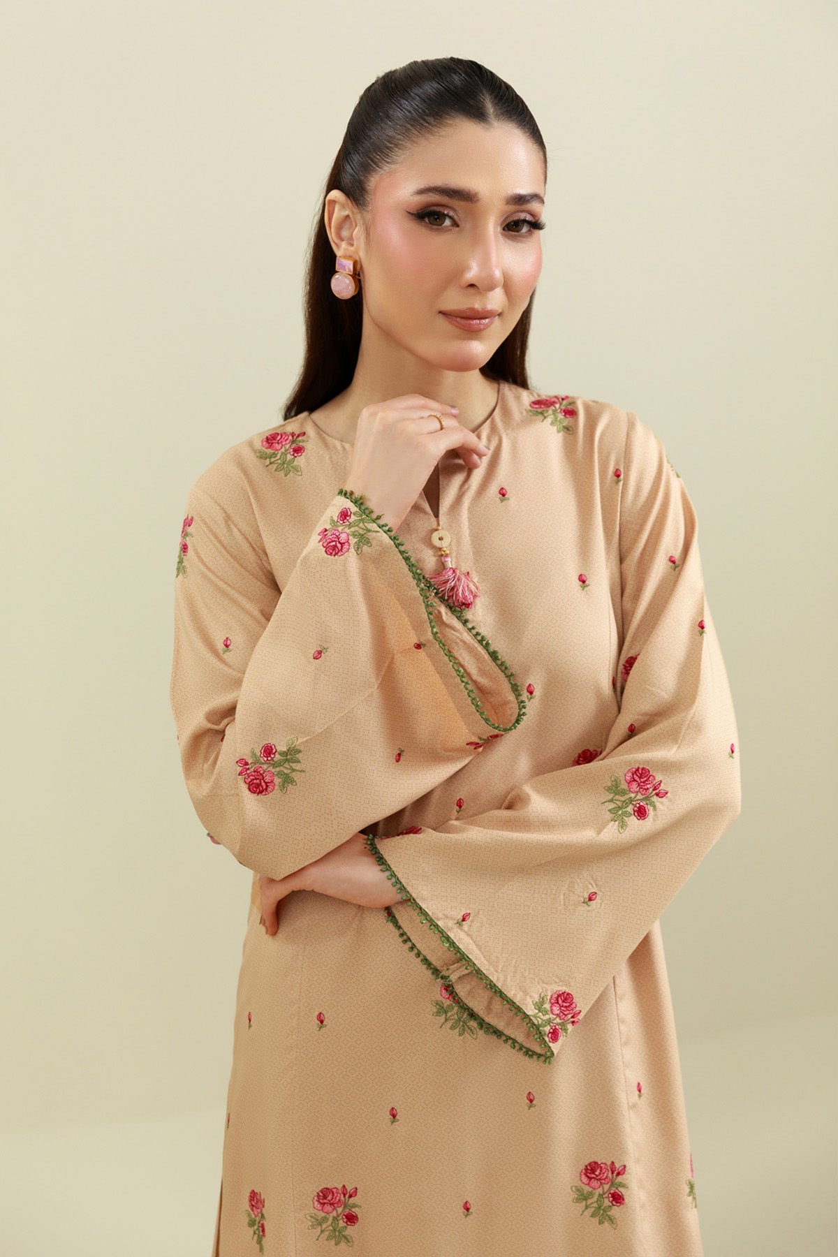 2 Piece - Printed & Embroidered Percale Suit - C6418 - Shop Now at Kayseria