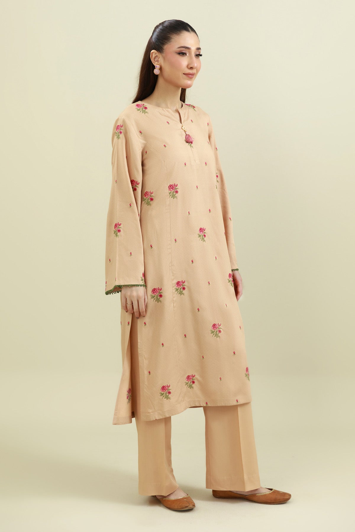 2 Piece - Printed & Embroidered Percale Suit - C6418 - Shop Now at Kayseria