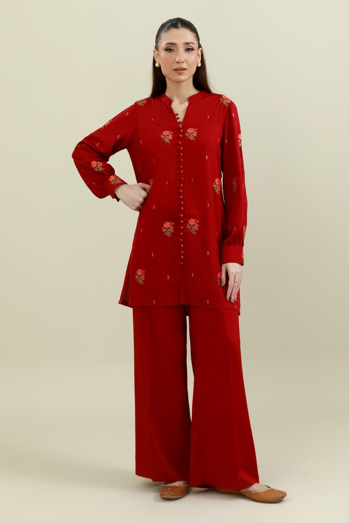 2 Piece - Printed & Embroidered Suit - C6419 - Shop Now at Kayseria