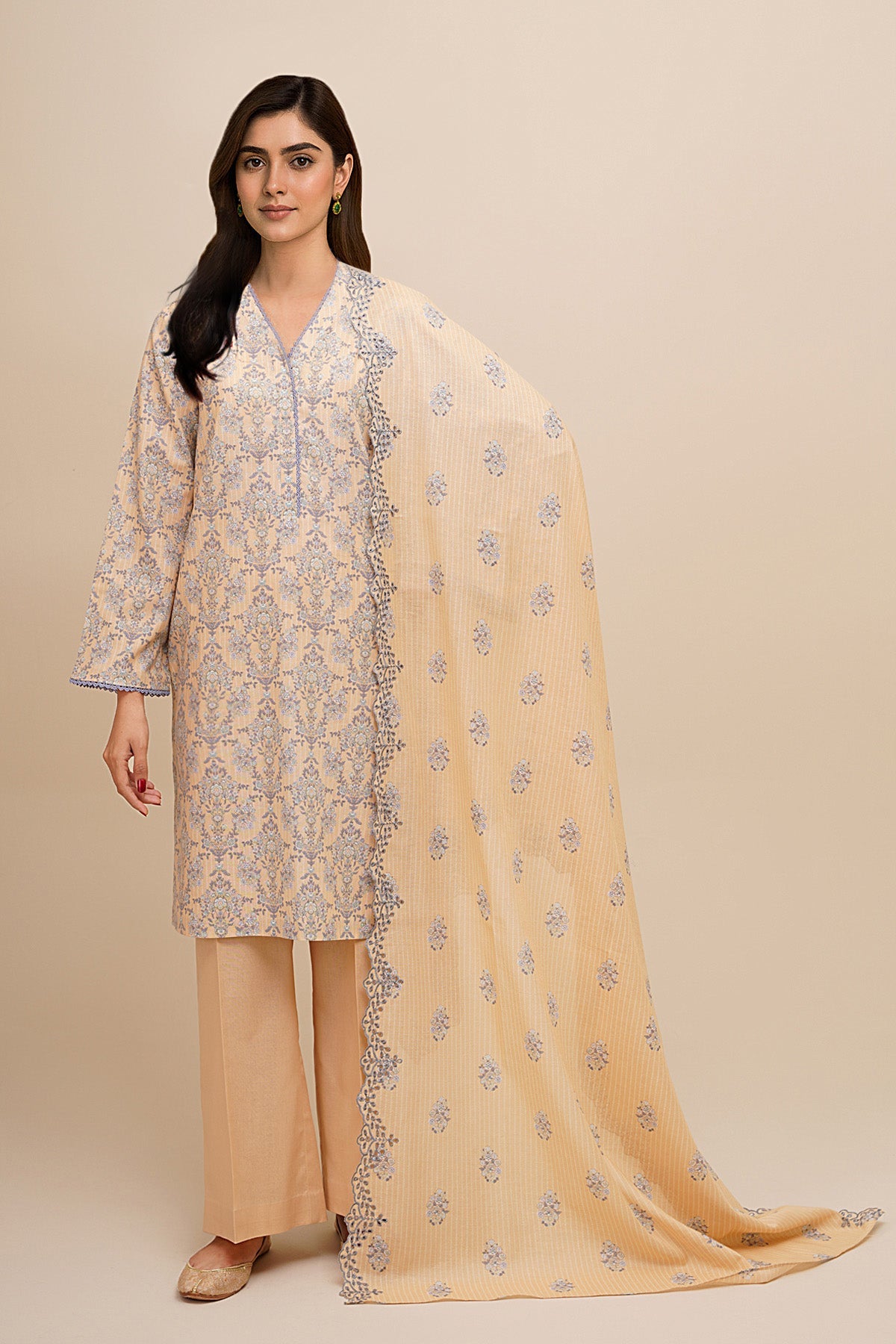 3 Piece - Printed & Embroidered Suit - C6426 - Shop Now at Kayseria