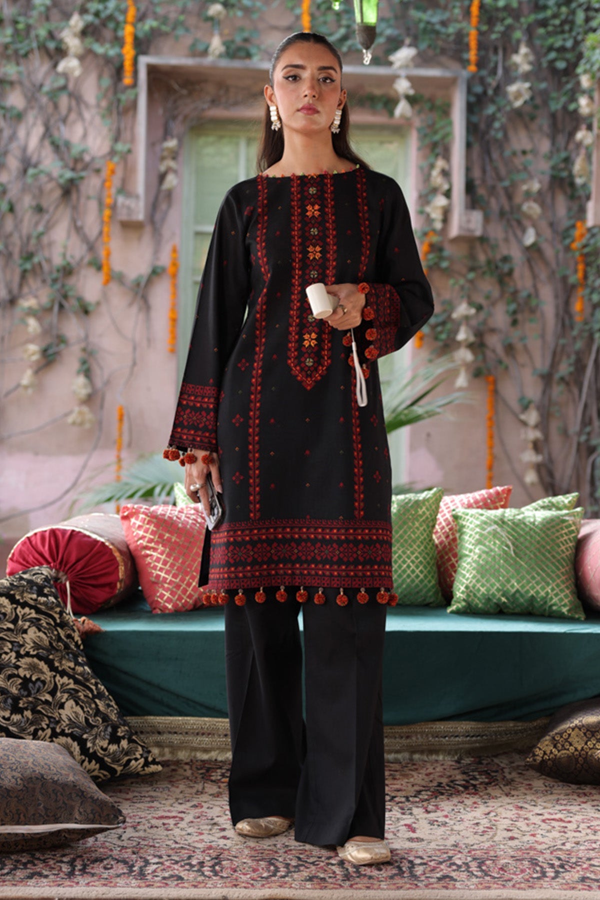 3 Piece - Printed & Embellished Khaddar Suit - C6435 - Shop Now at Kayseria