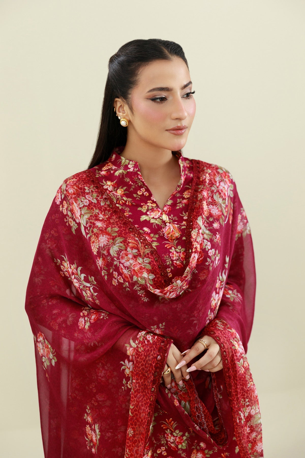 3 Piece - Printed & Embroidered Suit - C6445 - Shop Now at Kayseria