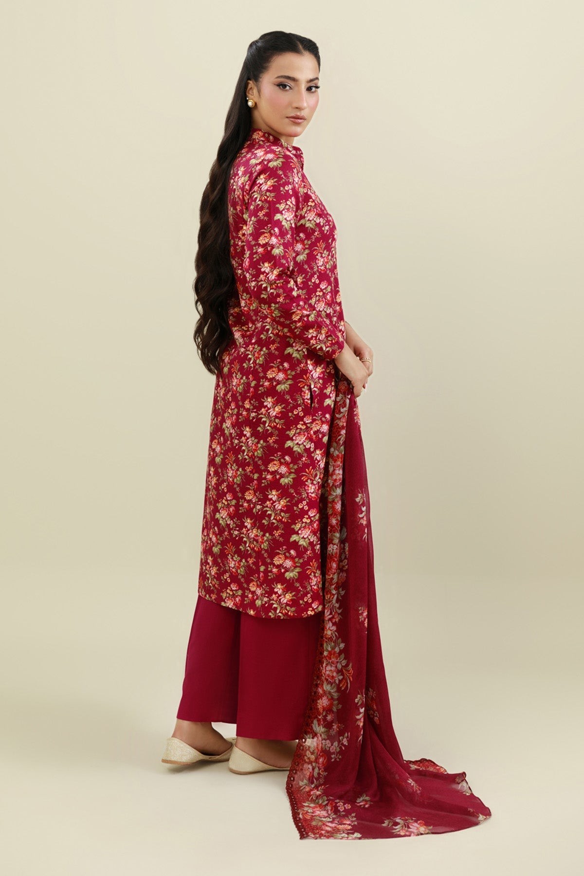 3 Piece - Printed & Embroidered Suit - C6445 - Shop Now at Kayseria