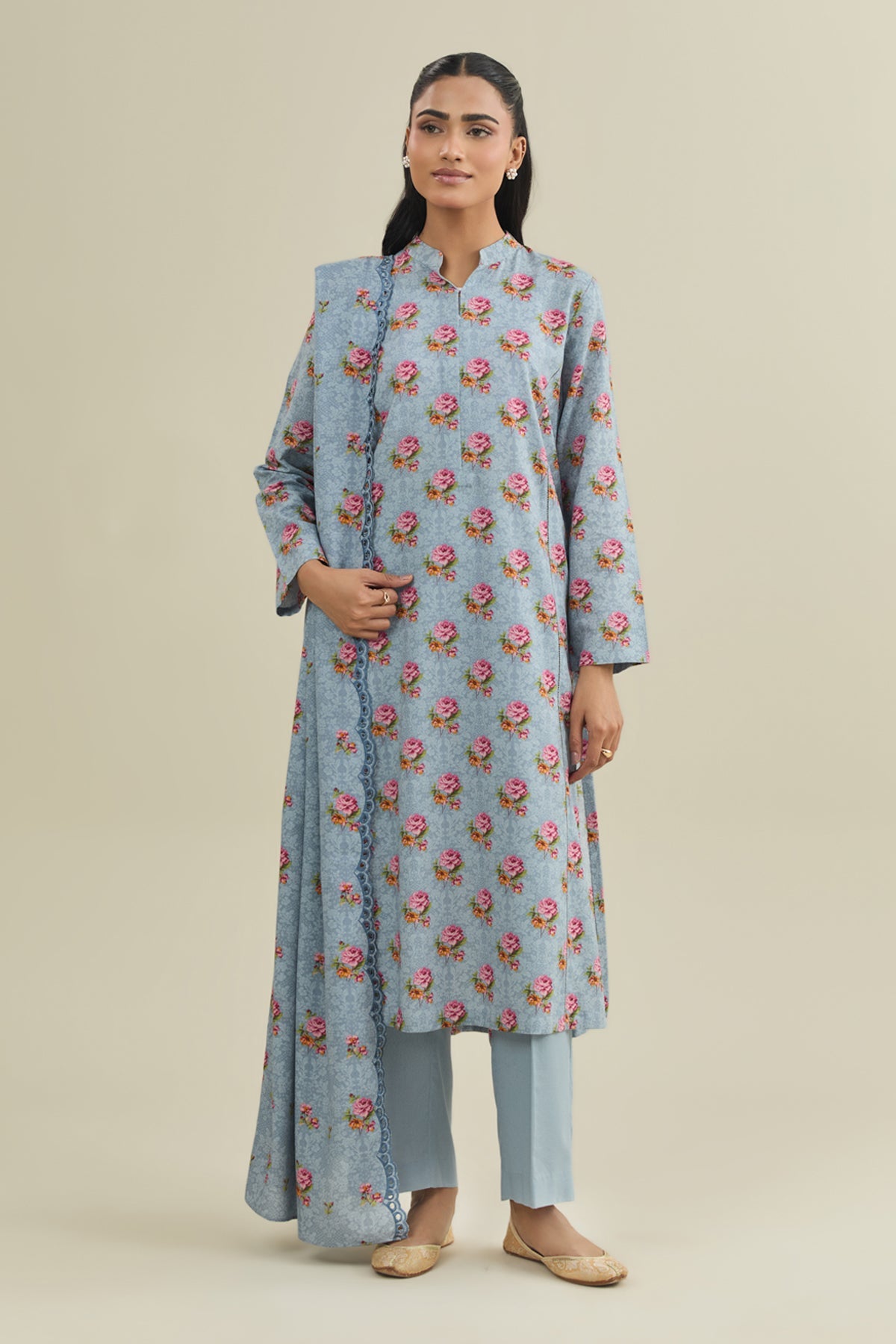 3 Piece - Printed & Embroidered Suit - C6447 - Shop Now at Kayseria