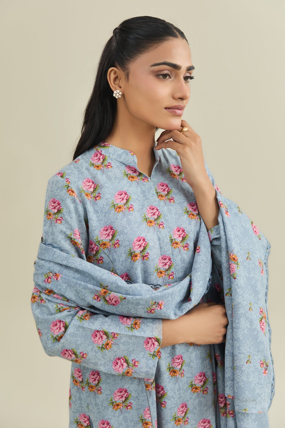 3 Piece - Printed & Embroidered Suit - C6447 - Shop Now at Kayseria