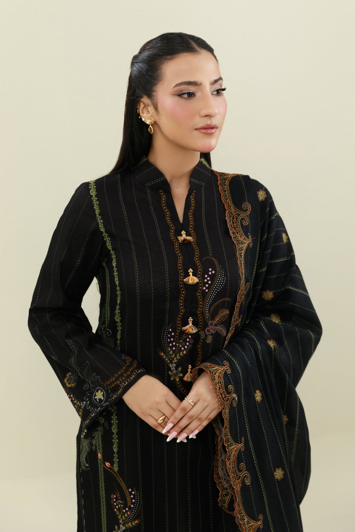 3 Piece - Printed & Embroidered Suit - C6454 - Shop Now at Kayseria