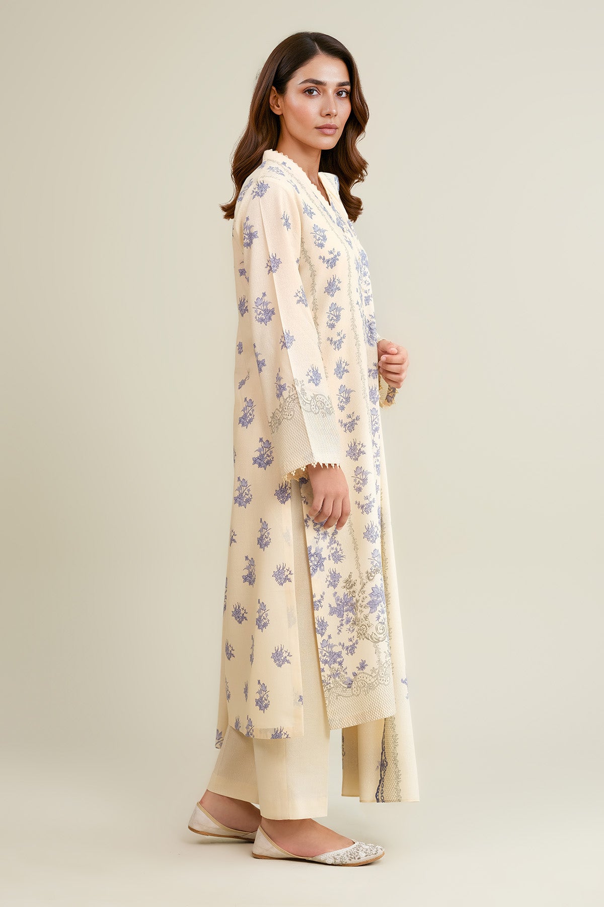 3 Piece - Printed & Embroidered Viscose Karandi Suit - C6455 - Shop Now at Kayseria
