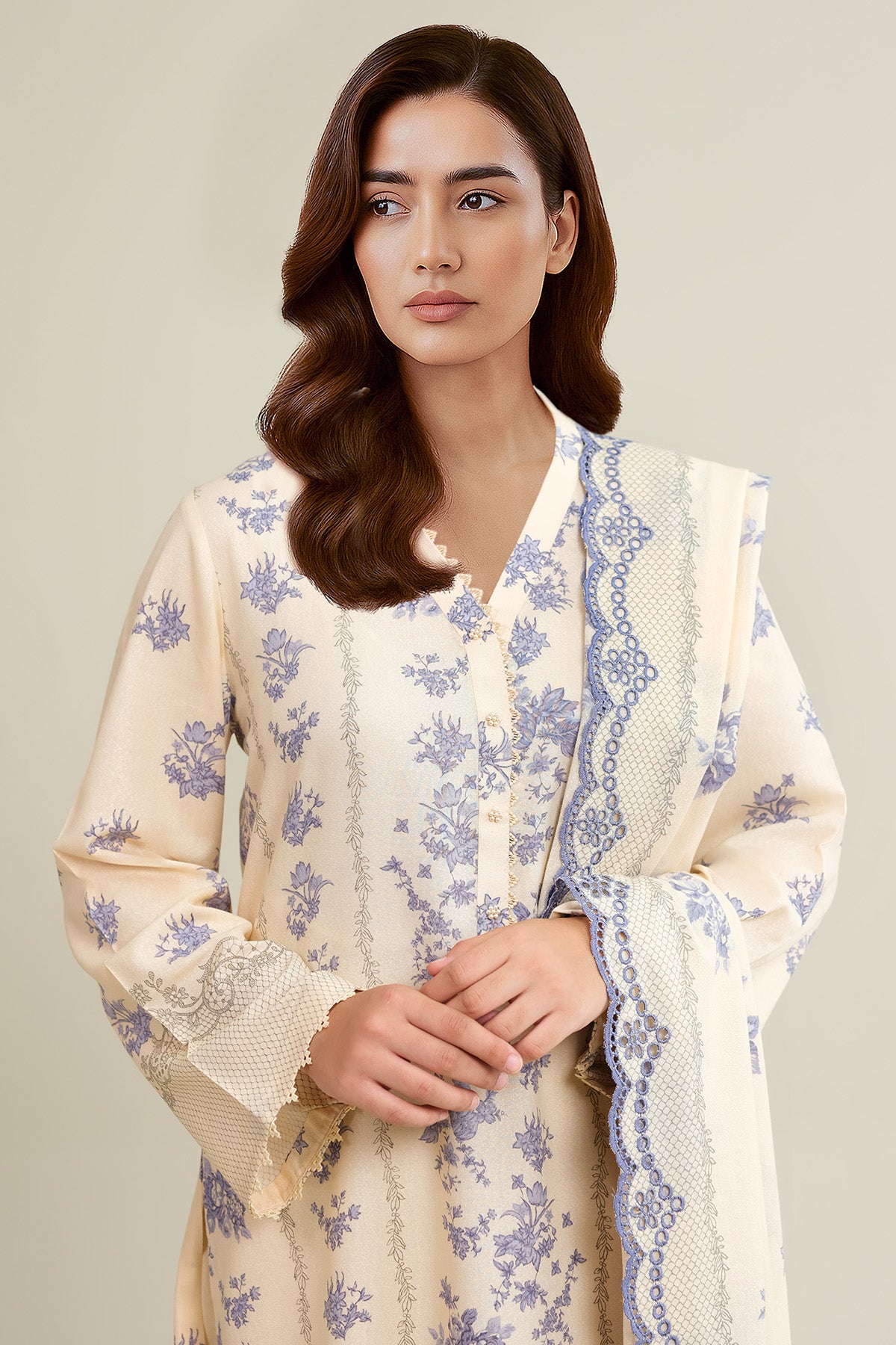 3 Piece - Printed & Embroidered Viscose Karandi Suit - C6455 - Shop Now at Kayseria