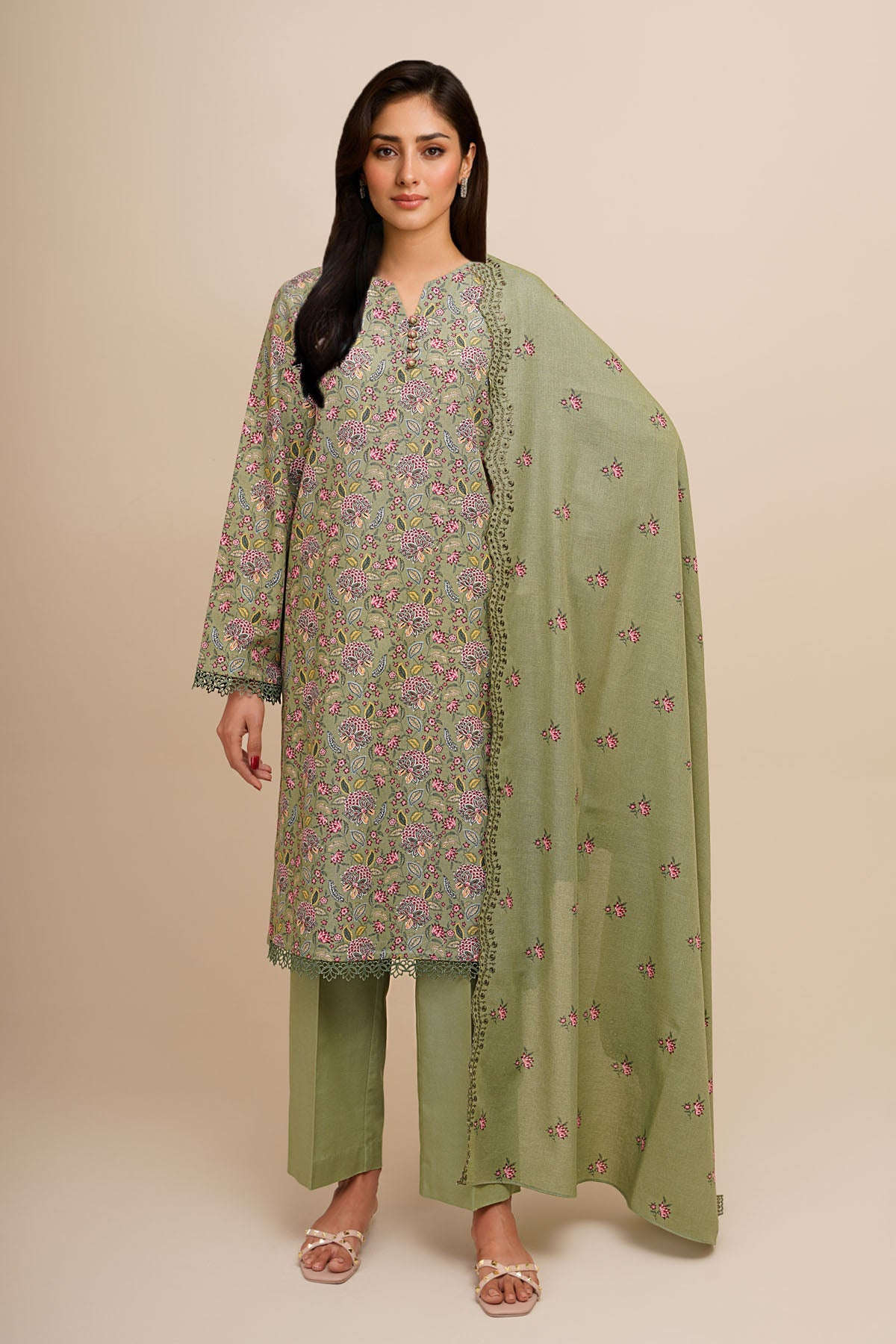 3 Piece - Printed & Embroidered Suit - C6457 - Shop Now at Kayseria