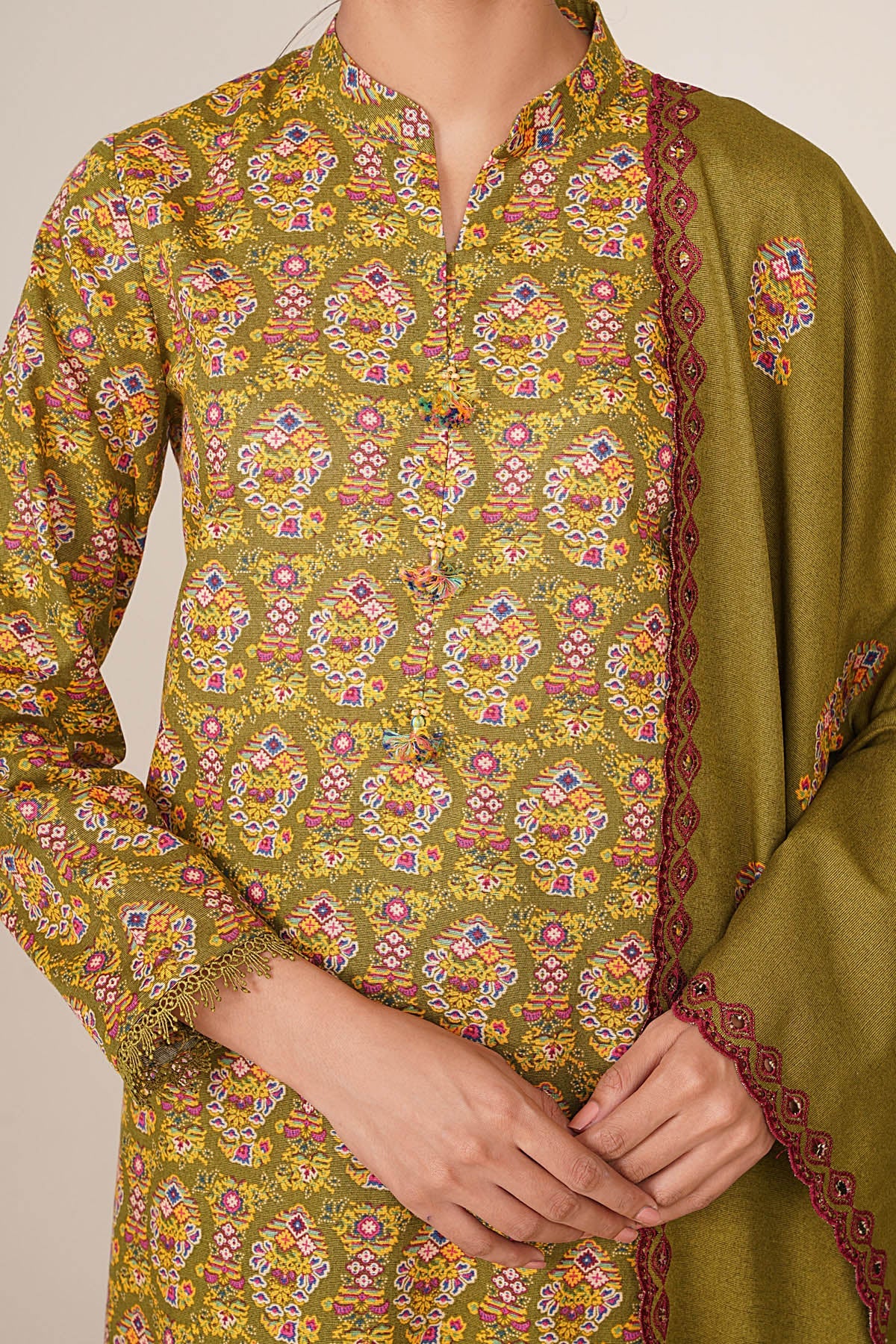 3 Piece - Printed & Embroidered Suit - C6459 - Shop Now at Kayseria