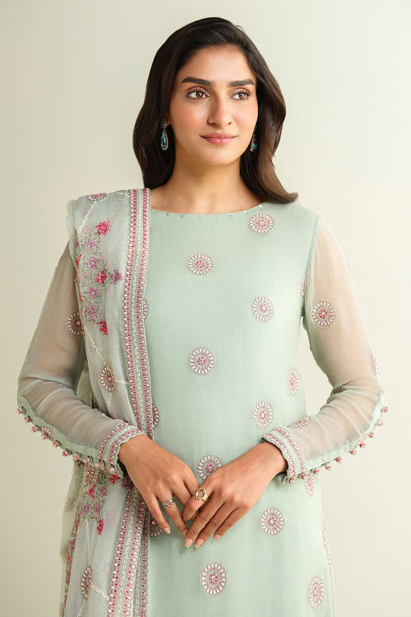 3 Piece - Embroidered & Embellished Bamber Chiffon Suit - E1634 - Shop Now at Kayseria