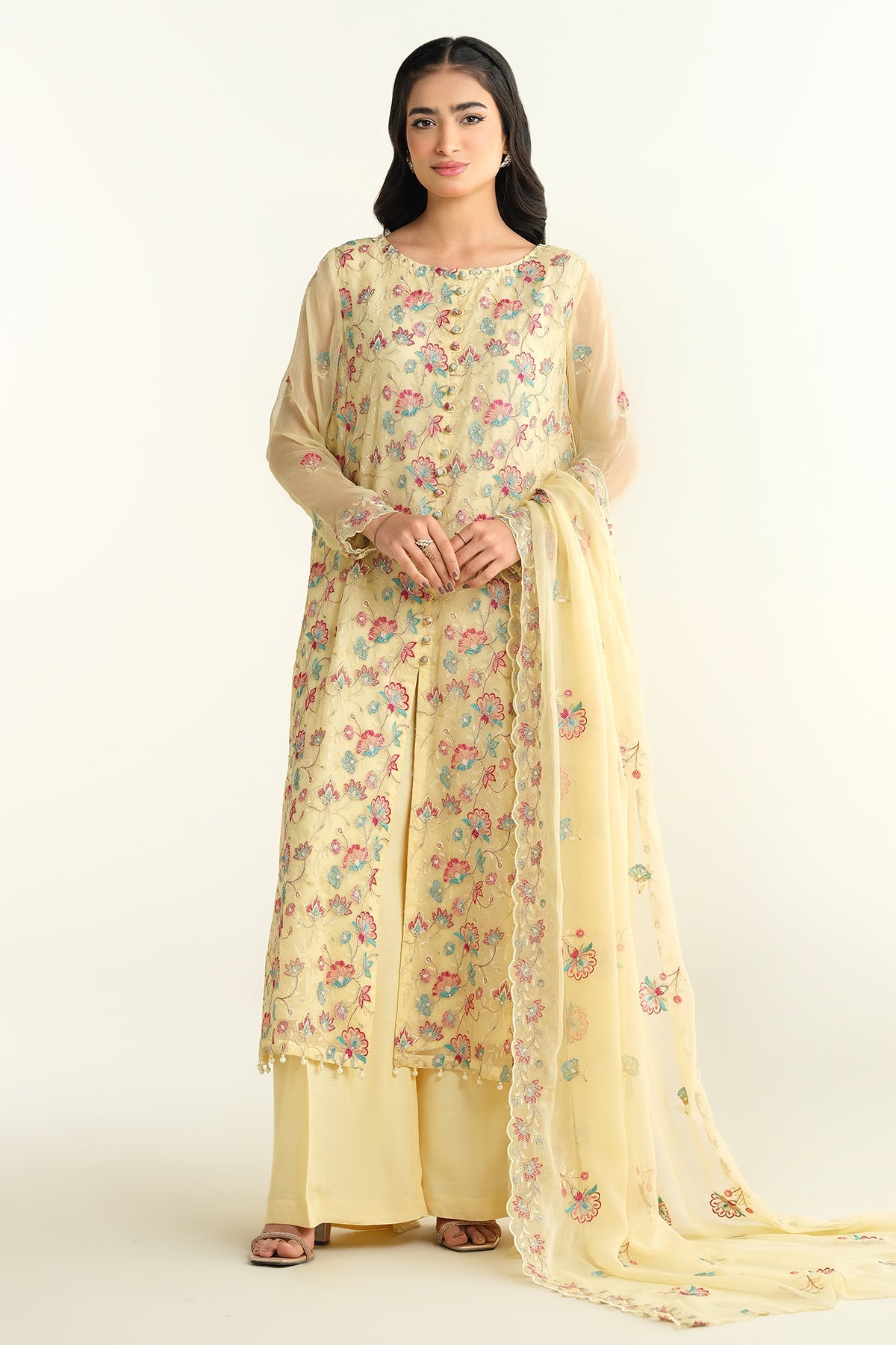 3 Piece - Embroidered & Embellished Bamber Chiffon Suit - E1651 - Shop Now at Kayseria