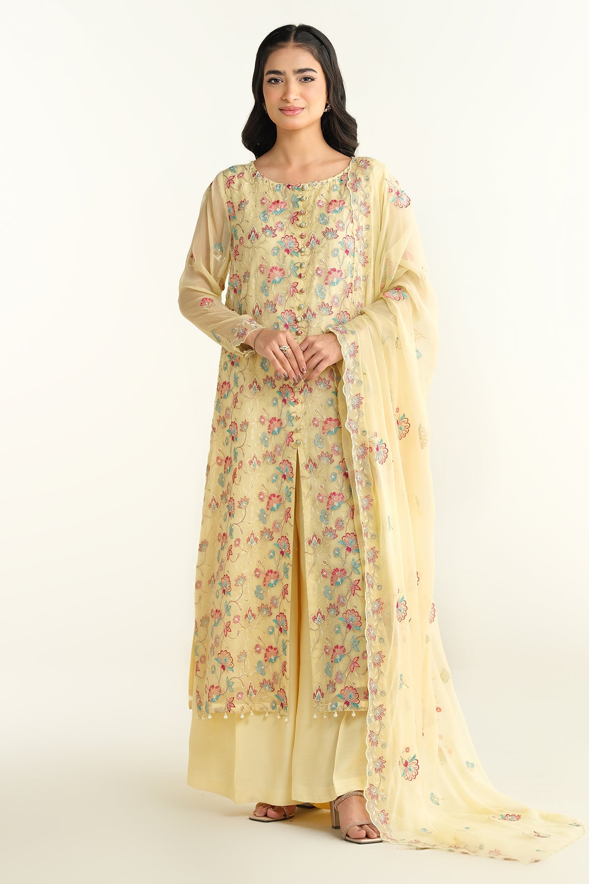 3 Piece - Embroidered & Embellished Bamber Chiffon Suit - E1651 - Shop Now at Kayseria