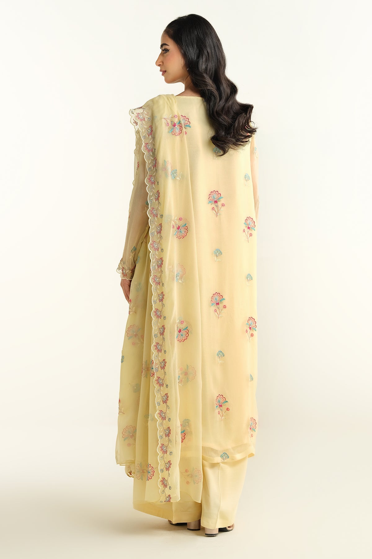 3 Piece - Embroidered & Embellished Bamber Chiffon Suit - E1651 - Shop Now at Kayseria